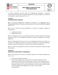 Reglamento Espec&iacute;fico del Postgraduante FICCT UAGRM