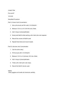 Pre-Lab #7: Acid-Base Titration Procedure