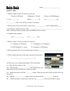 Metric Mania Lesson 2: Mass Worksheet