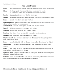 Physical Science Unit 2 Motion Vocabulary & Newton's Laws