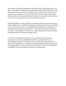Lecture Reflection: Shareholder Wealth & Agency Problem
