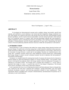 Thermochemistry Lab Report: Enthalpy & Calorimetry Experiments