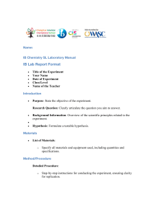 IB Chemistry SL Laboratory Manual: Lab Report Format & Experiments