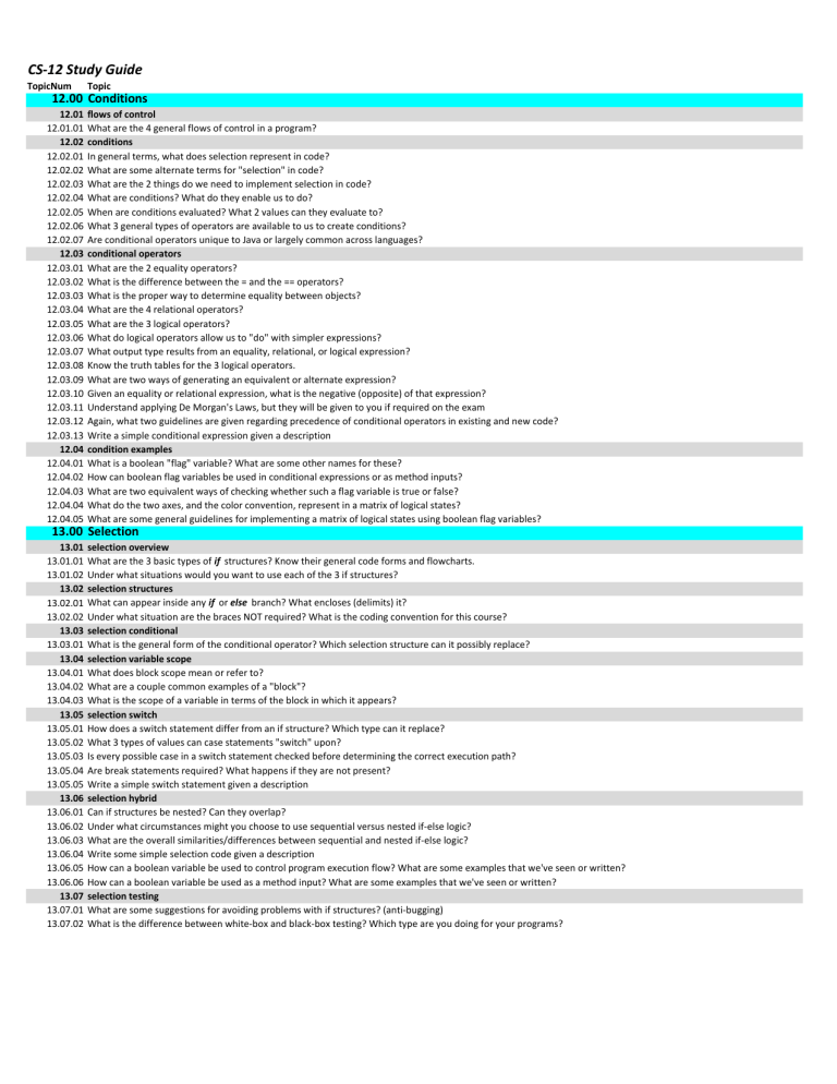 CS-12 Study Guide: Programming Fundamentals