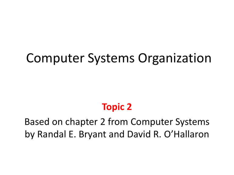 Computer Organizationbinary Representation Computer Systems Organization: Binary & Data Representation