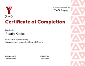 YMCA Calgary Lifeguard Code of Conduct Certificate