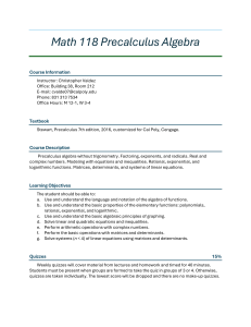 Math 118 Precalculus Algebra Syllabus