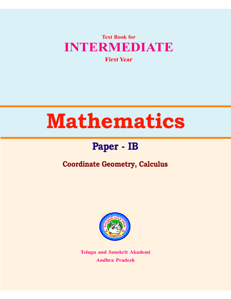 First Ever Math Paper Intermediate First Year Mathematics Paper IB: Coordinate Geometry ...