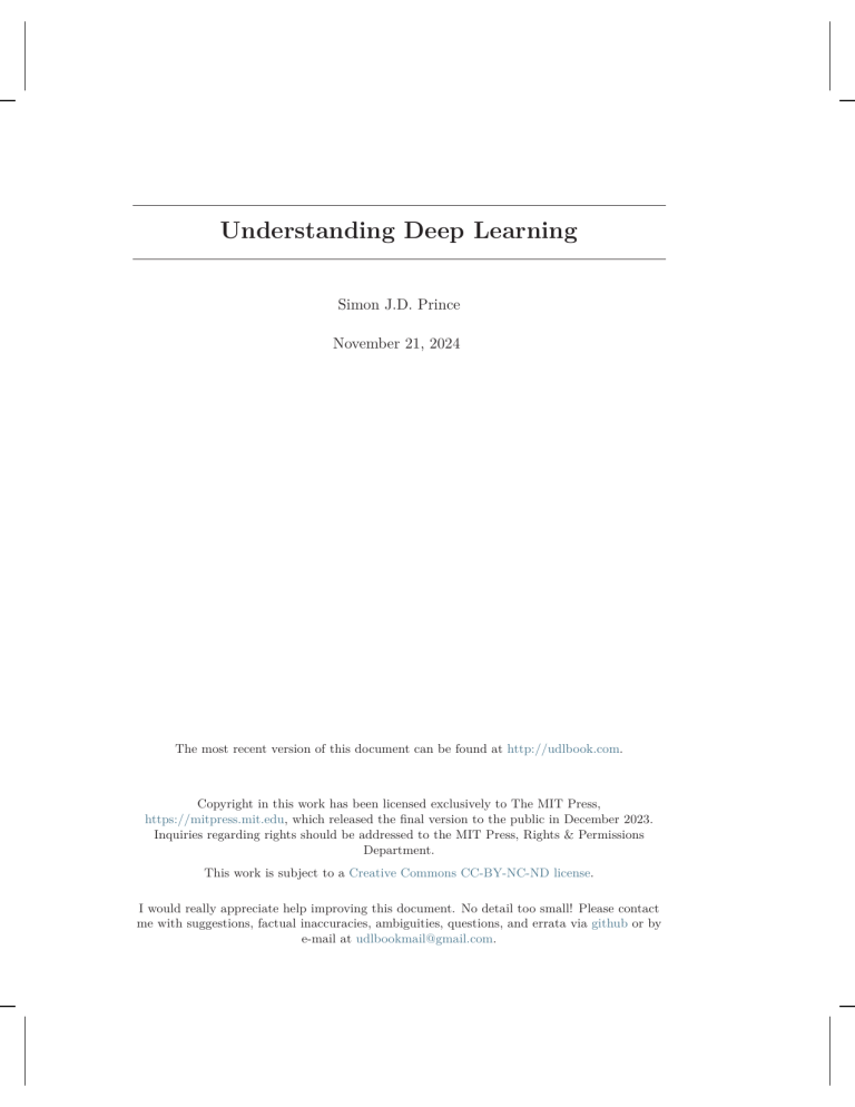Understanding Deep Learning Textbook