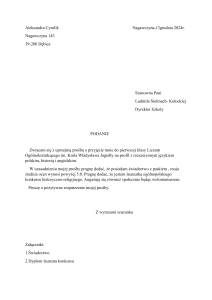 Podanie o przyjęcie do liceum z profilem polski, historia, angielski