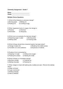 Grade 7 Chemistry Assignment: Physical & Chemical Changes