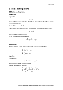 Math I Review: Indices and Logarithms