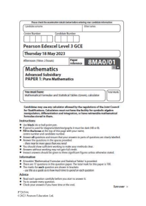 Pearson Edexcel A-Level Maths Pure Paper 1 2023