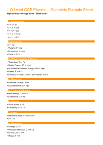 Arkusz formuł fizyki O Level GCE &ndash; Pełny zestaw