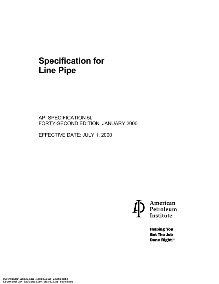 API Spec 5L: Line Pipe Specification 42nd Edition