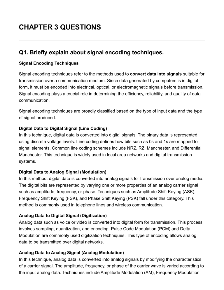 Chapter 3: Signal Encoding Techniques Questions