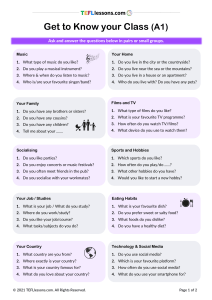 Get to Know Your Class (A1) Worksheet