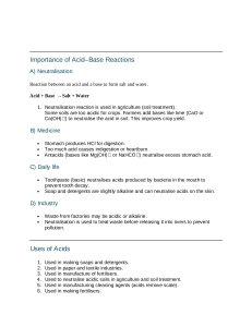Importance of Acid-Base Reactions: Neutralisation & Uses