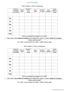 Battleship Game: Past Simple vs Past Continuous Worksheet