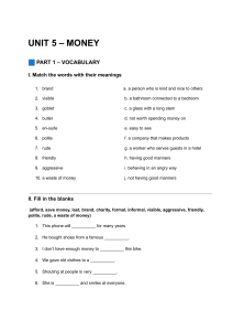 Unit 5 Money Vocabulary & Grammar Worksheet