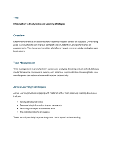 Introduction to Study Skills and Learning Strategies