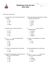 Brightness of the Sun and Other Stars Quiz