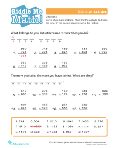 Riddle Me Math! Multidigit Addition Worksheet