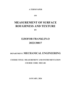 Measurement of Surface Roughness and Texture Term Paper