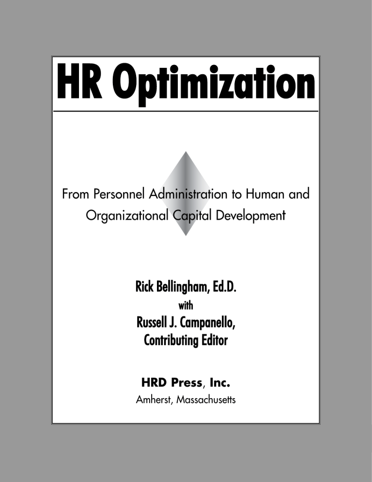 Hr Optimization HR Optimization: From Personnel to Human Capital Development