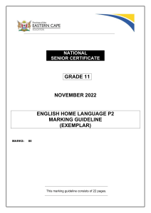 Grade 11 English Home Language P2 Marking Guideline 2022