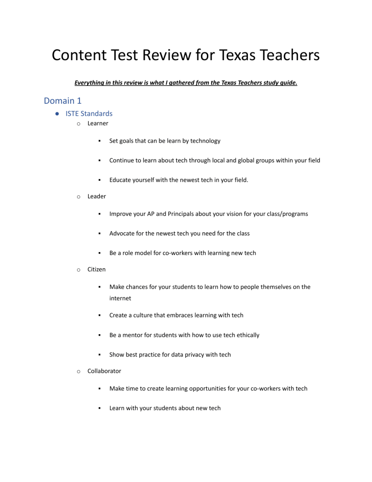 Texas Teachers Test Review: ISTE Standards & Educational Tech