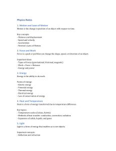 Physics Notes: Motion, Force, Energy, Heat, Light, Electricity