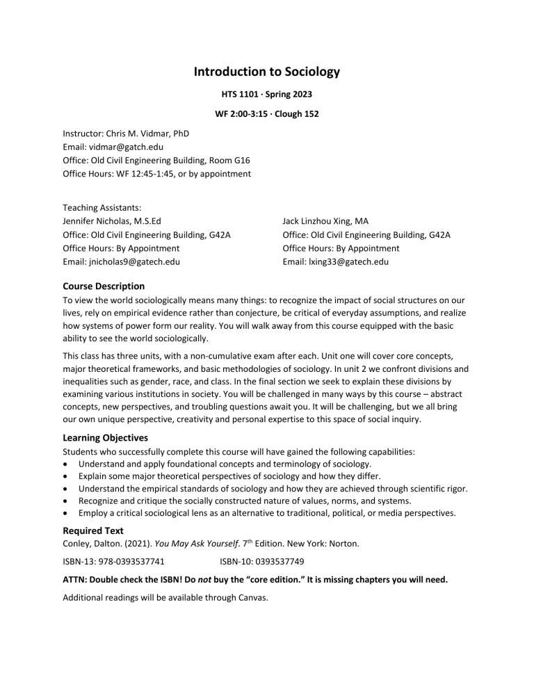 Introduction to Sociology Syllabus