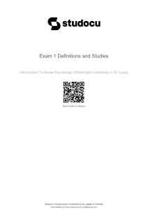Social Psychology Exam 1 Study Guide: Definitions & Studies