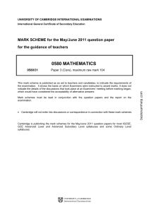 IGCSE Maths Paper 3 Core Mark Scheme 2011