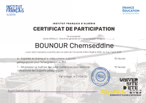 Certificat de participation - Institut Fran&ccedil;ais d'Alg&eacute;rie
