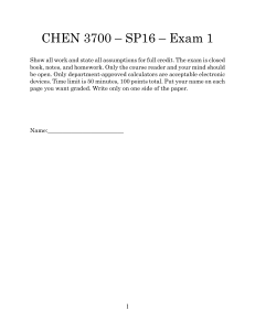 CHEN 3700 SP16 Exam 1: Chemical Reaction Engineering Exam