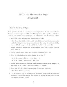 MATH 414 Mathematical Logic Assignment I