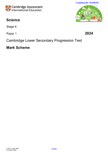 2024 Cambridge Stage 9 Science Paper 1 Mark Scheme