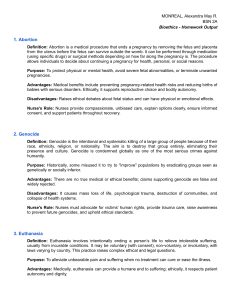 Bioethics Homework: Abortion, Genocide, Euthanasia