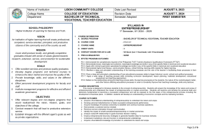 Entrepreneurship Syllabus - Libon Community College