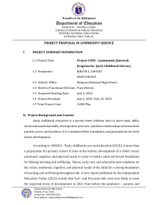 Project COPE: Early Childhood Literacy Community Outreach Proposal