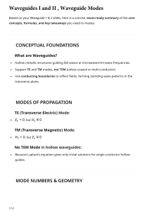 Waveguides I and II: Waveguide Modes Summary