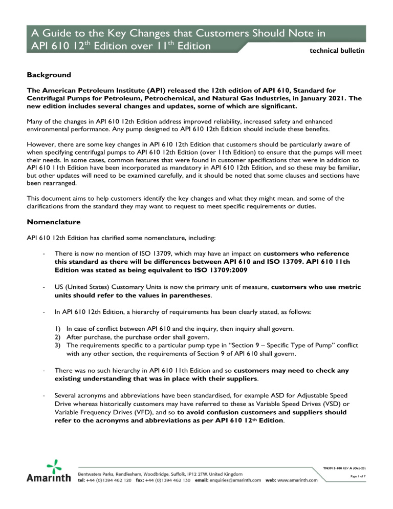 Key Changes in API 610 12th Edition vs 11th Edition