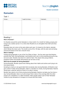 Ramadan Student Worksheet: British Council TeachingEnglish