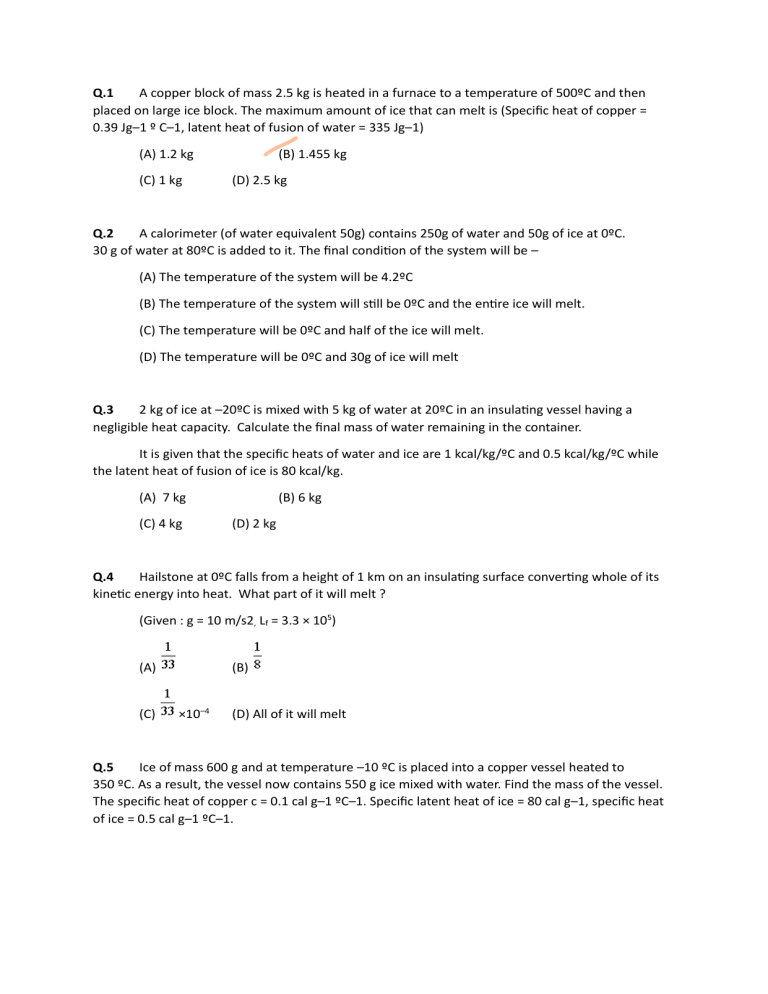 Physics Heat & Thermodynamics Practice Questions