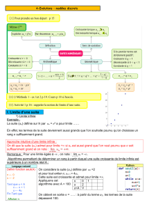 4-Evolutions : Mod&egrave;les discrets - Suites num&eacute;riques et limites