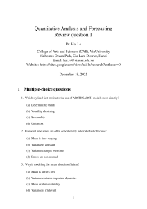 Quantitative Analysis & Forecasting Review: ARCH/GARCH Models