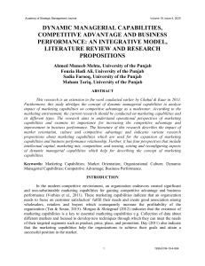 Dynamic Managerial Capabilities, Competitive Advantage & Business Performance