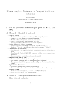 R&eacute;sum&eacute; Pr&eacute;requis Traitement Image & IA &ndash; Master 1